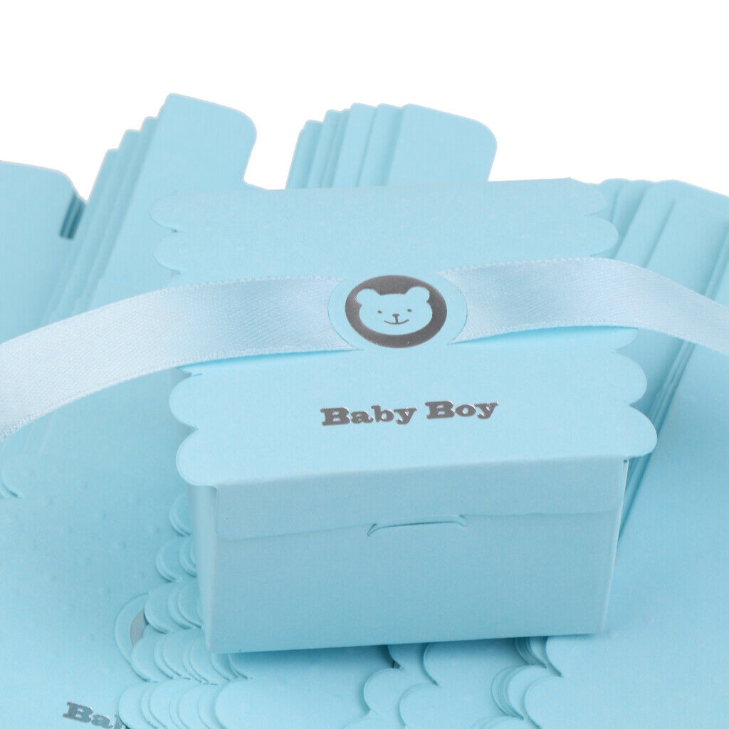 2X 50 Pieces Cute Paper Bear Baby Boy Sweet Candy Boxes Baby Shower Favor Blue