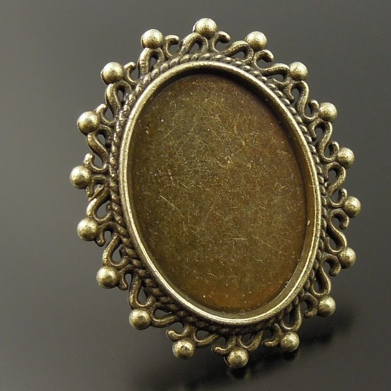 Retro Style Bronze Zinc Alloy Tray Cameo Setting Ring Adjustable 25*18mm 6pcs