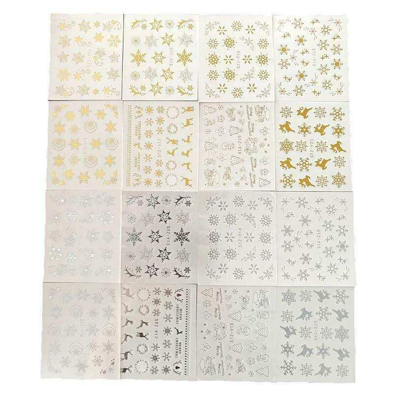 16 Sheets Christmas Snowflake Deer Nail Art Stickers Shiny Water Transfer Decals