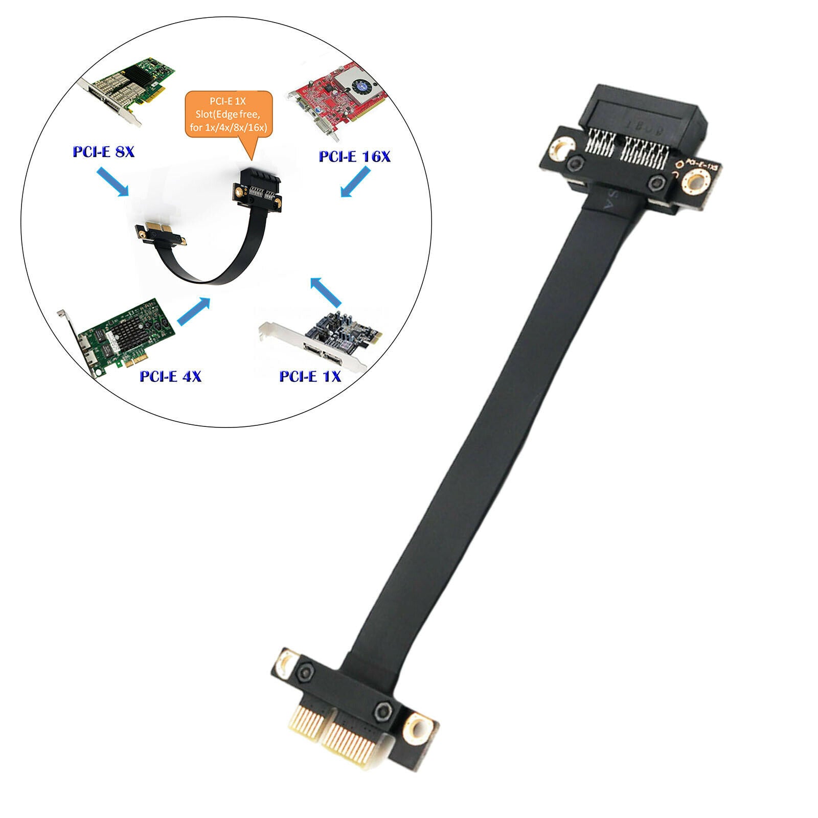 PCI-e PCI Express 36PIN 1X Extension cable Extender 180 Degree 20cm