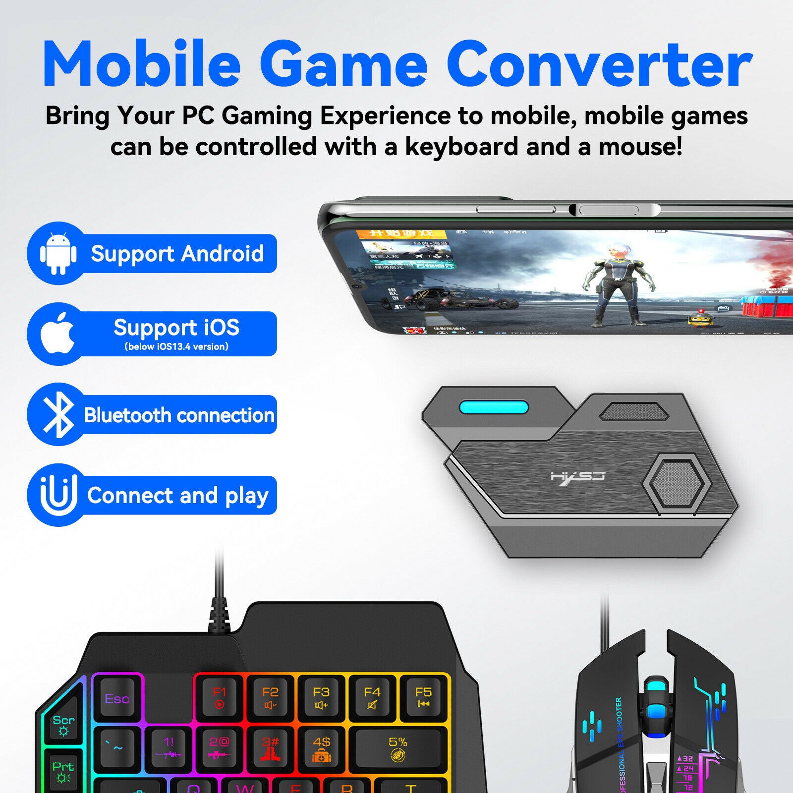 For IOS 13.4 Below Android Game Adapter Game Keyboard Mouse Converter Bluetooth