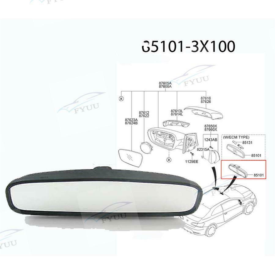 for 2010-2015 Hyundai Kia 851013X100 Car Interior REAR View Mirror W/O Auto Dim