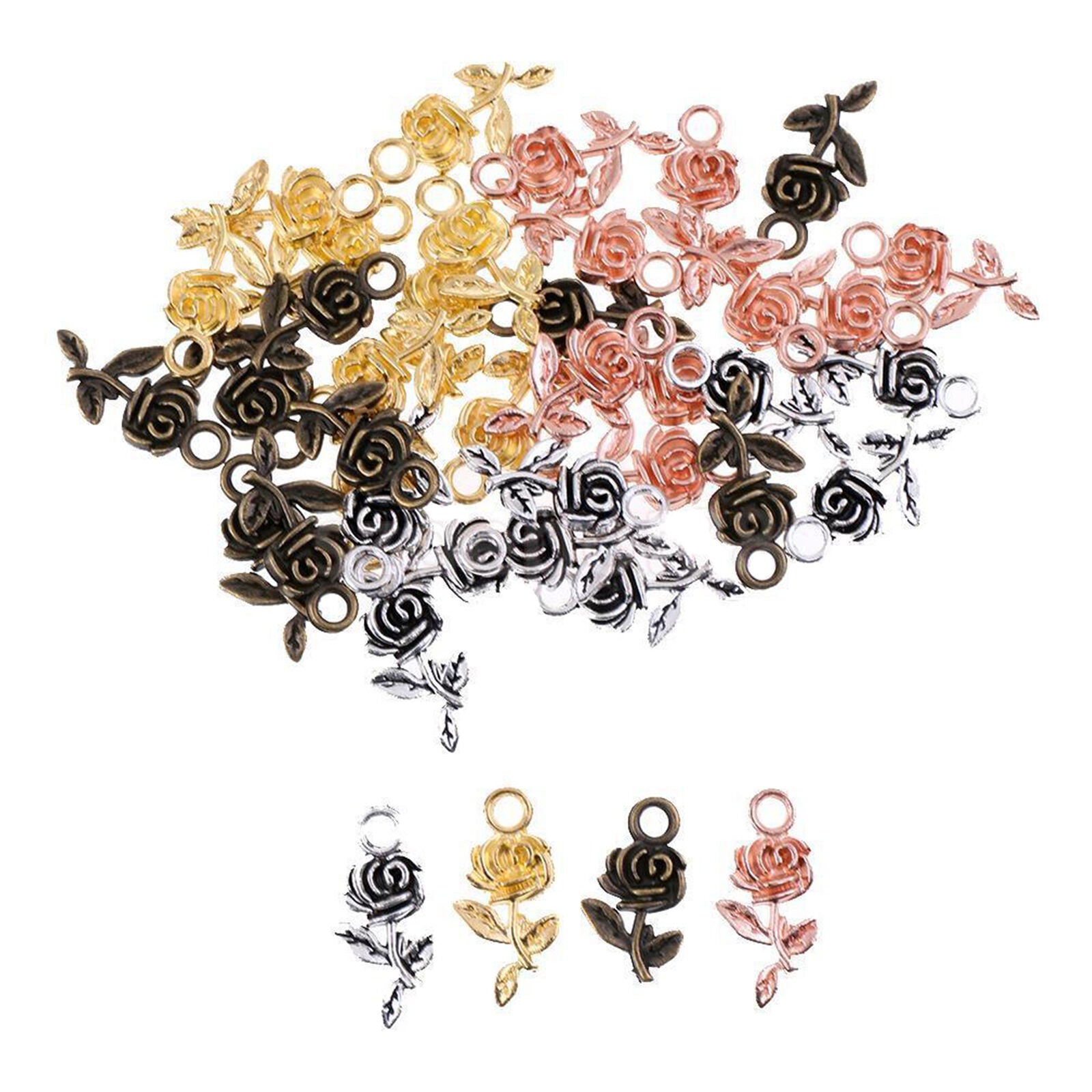 40pcs Alloy Rose Shape DIY Pendant Charms Bracelet Pendant 20x10mm Crafts