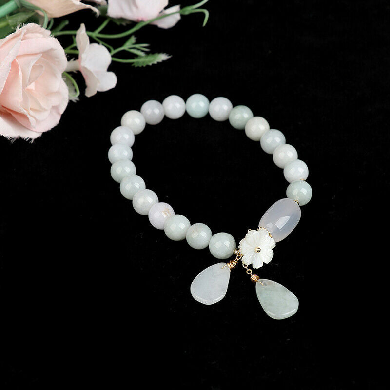 Natural Jade Emerald Agate Beads Bracelet Adjustable Bangle Charm BraceletBDAU