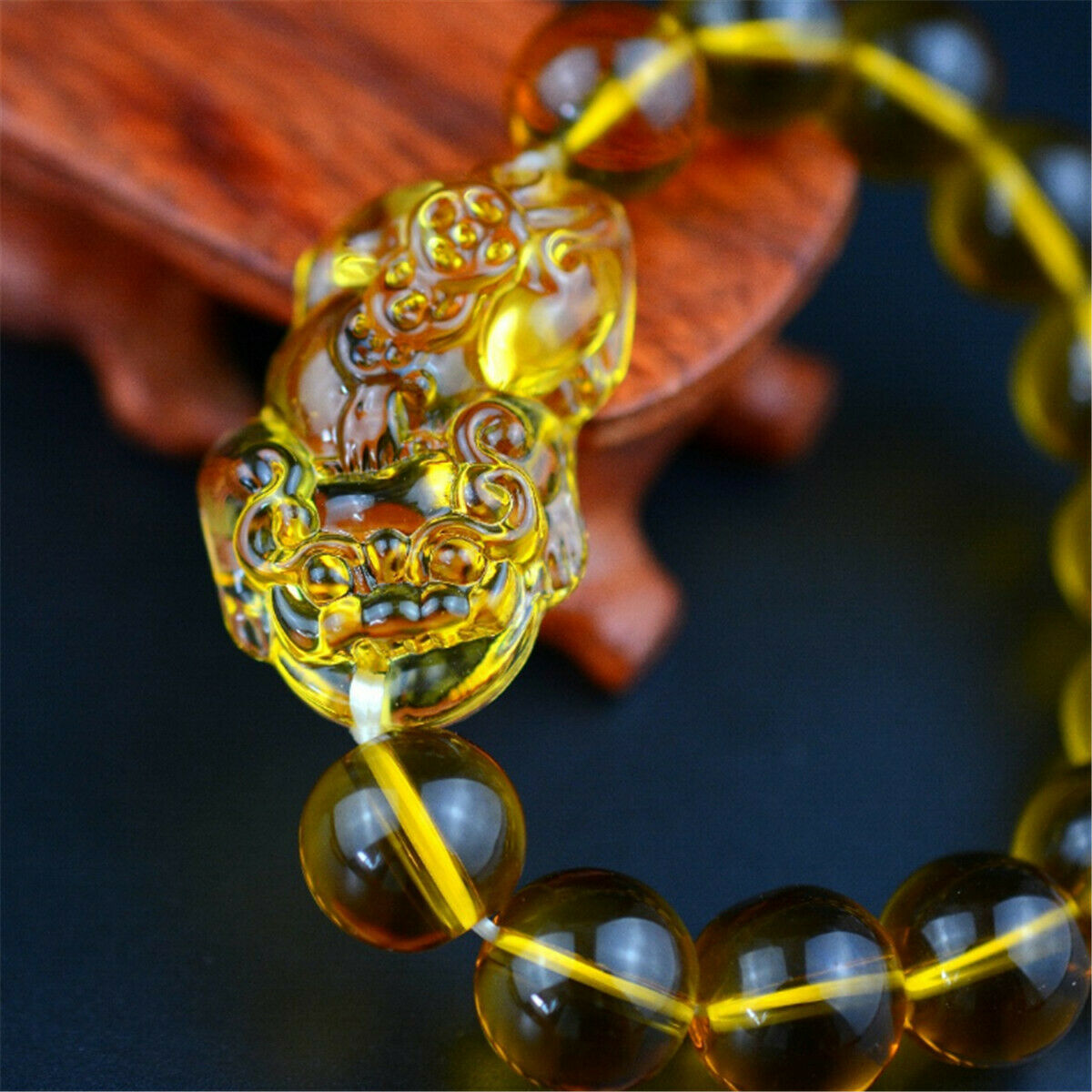 2pcs 10mm Feng Shui Citrine Yellow Pi Yao Pi Xiu Bracelet Bead for Wealth Luck