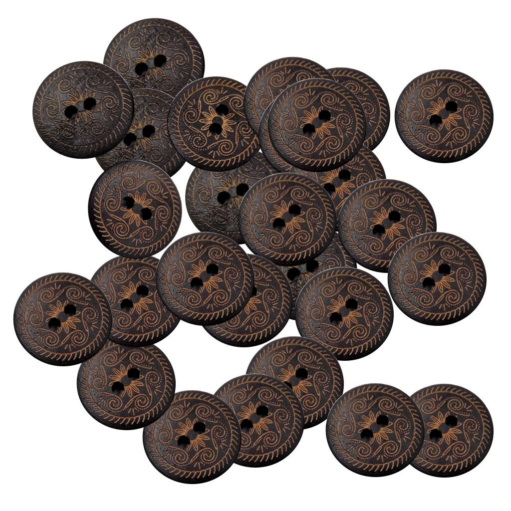50 Pieces Round Flower Wooden Buttons 2 Holes Sewing Buttons for Craft DIY