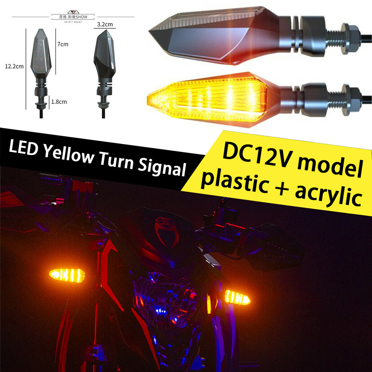 Amber LED Turn Signal Highlight Motorcycle Headlight Warning light 12V Plastic