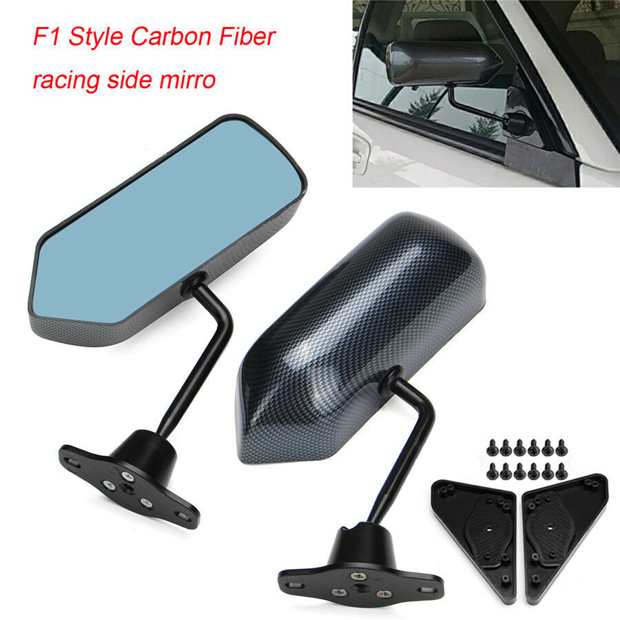 2x F1 Style Carbon Fiber Auto Car Side Rear View Mirrors Adjustable Wide Angle