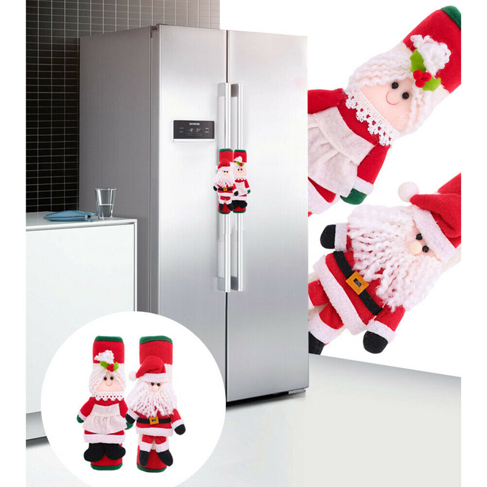 2Pcs Christmas Microwave Oven Fridge Door Handle Covers Christmas Decorations