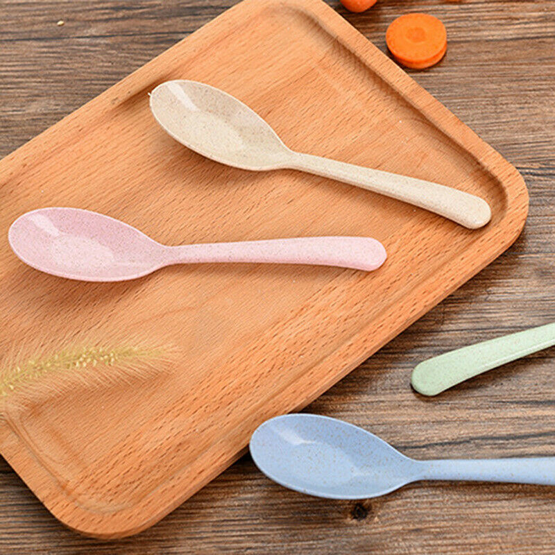 4PCS Colourful Eco-Friendly Wheat Straw Spoons smooth texture wheat straw sp Qx