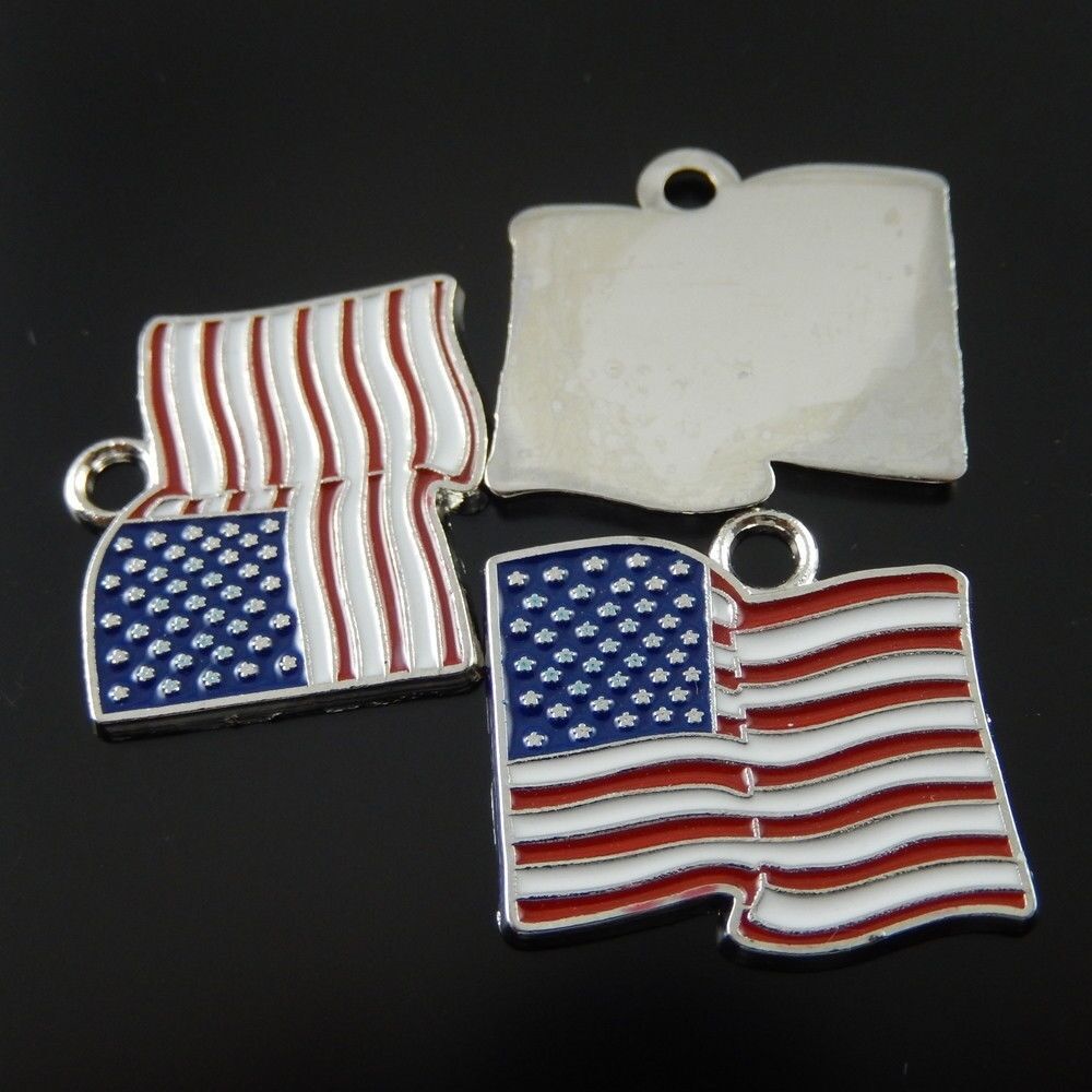 8pcs Rhodium Plated Red Blue White Stars and Stripes Enamel Pendant