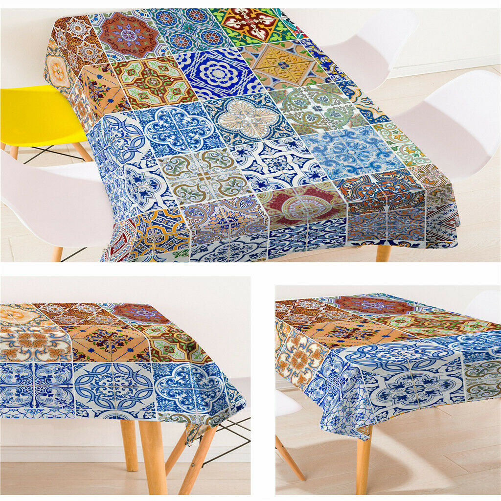 Rectangle Digital Printed Decor Tablecloth  Bohemia Grid