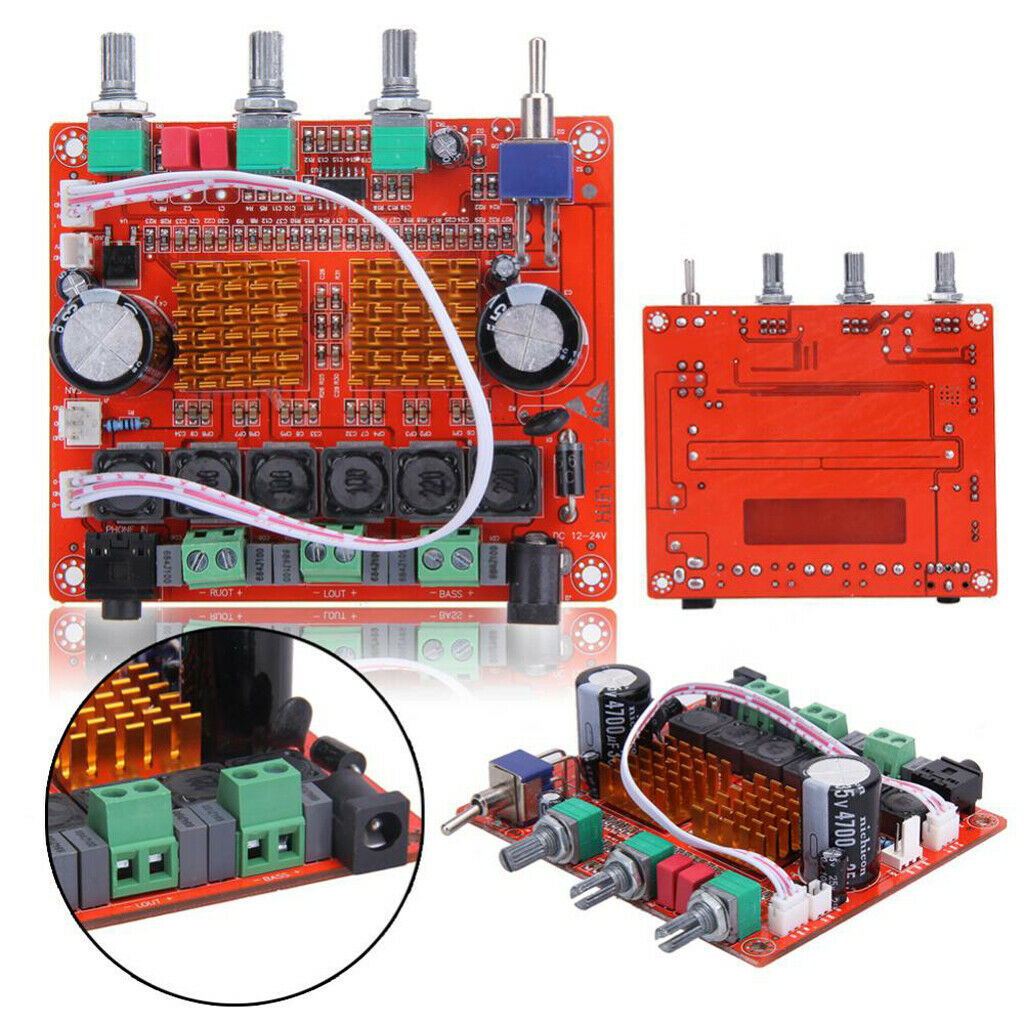 Adjustable PCB Board Digital Amplifier Module 2.1 Channel 12V-25V 80HZ-500HZ