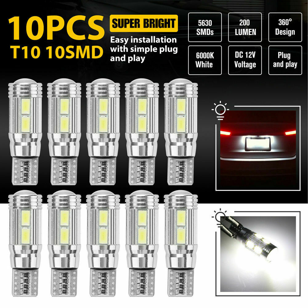 10PCS T10 LED Interior License Plate Light Bulbs 6000K Super White 168 194 2825