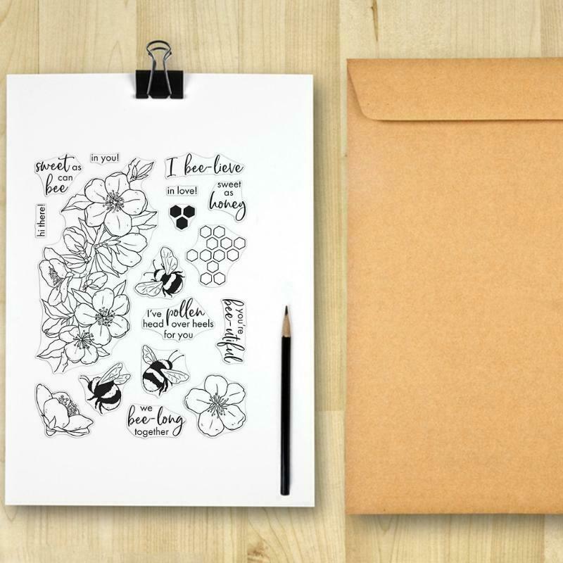 Flower Bee Seal Stamp with Cutting Dies Stencil Set DIY Scrapbooking Embossing