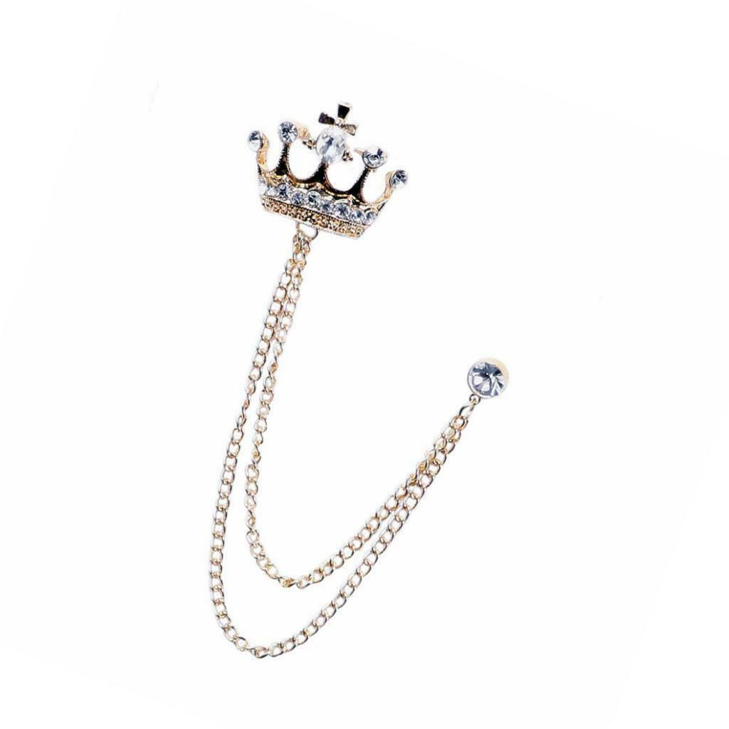 Charming Chain Brooch Crown Crystal Women Mens Tassel Brooch Pin Corsage