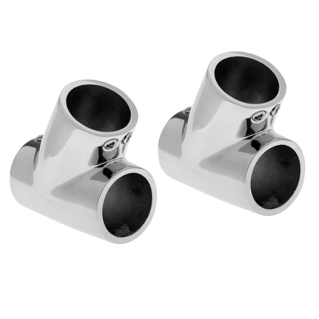 2x Stainless Steel Boat Hand Rail 60 Degree Tee Fittings Hardware 1" Tube