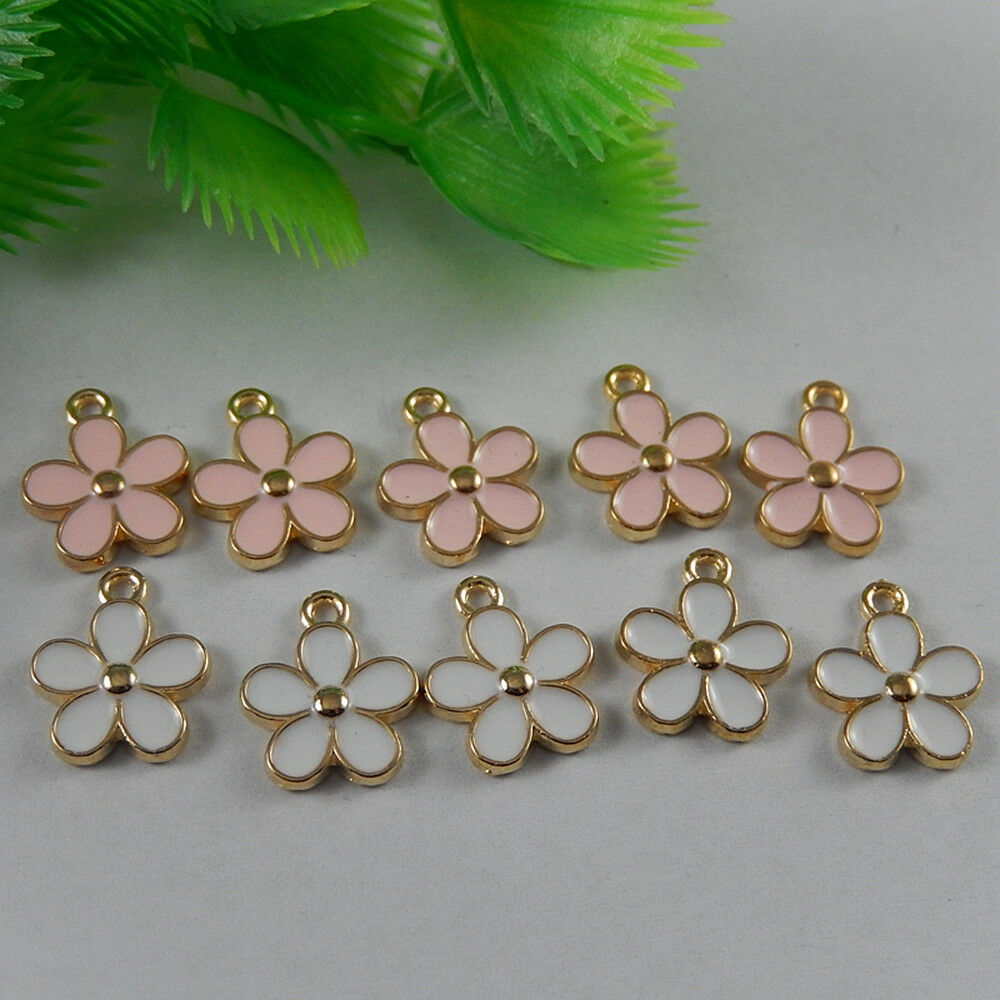 20pcs Multi-color Enamel Alloy Pretty Flower Pendants Charms Jewelry Crafts50995