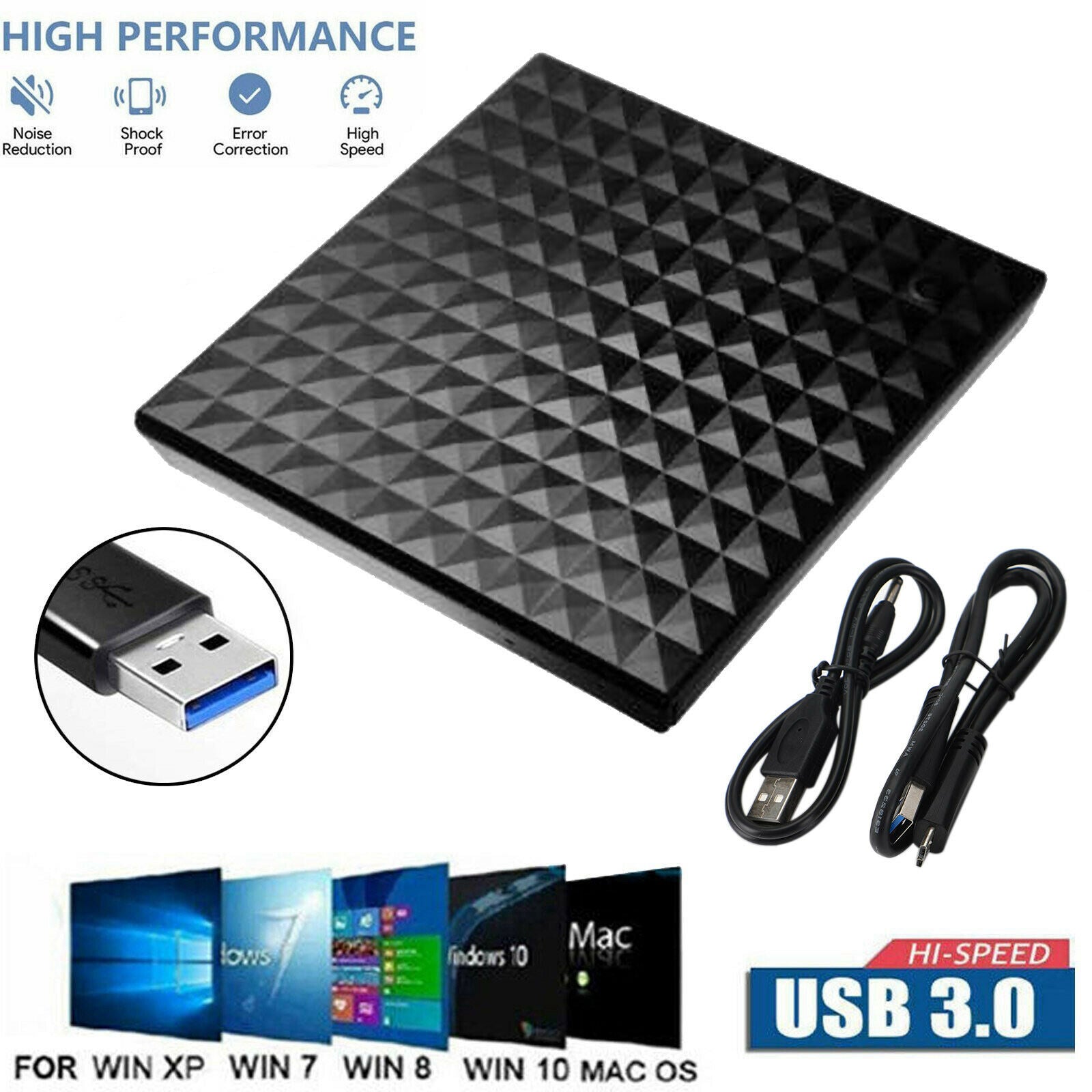 Newest External Cd Dvd Drive Usb 3.0 Disc Burner Player Writer For Laptop Pc Blk