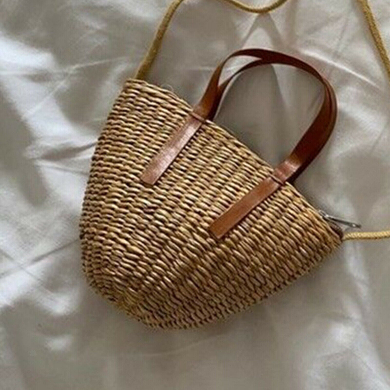 Bamboo Wicker Bike Basket Backpack with Lid and Shoulder Strap for Kids