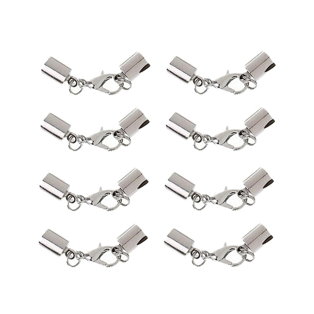 8pcs white k plated leather cord kumihimo end   tube lobster clasps 5.5mm