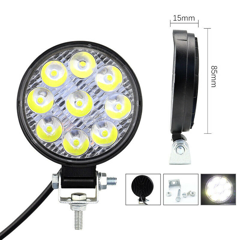 27W Round LED Work Light Flood Beam Offroad Car Driving Fog Lamp 5D LensJ FG