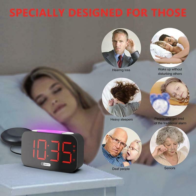 Loud Alarm Clock with Vibrating Bed Shaker Dimmer Night Light USB Charger Snooze