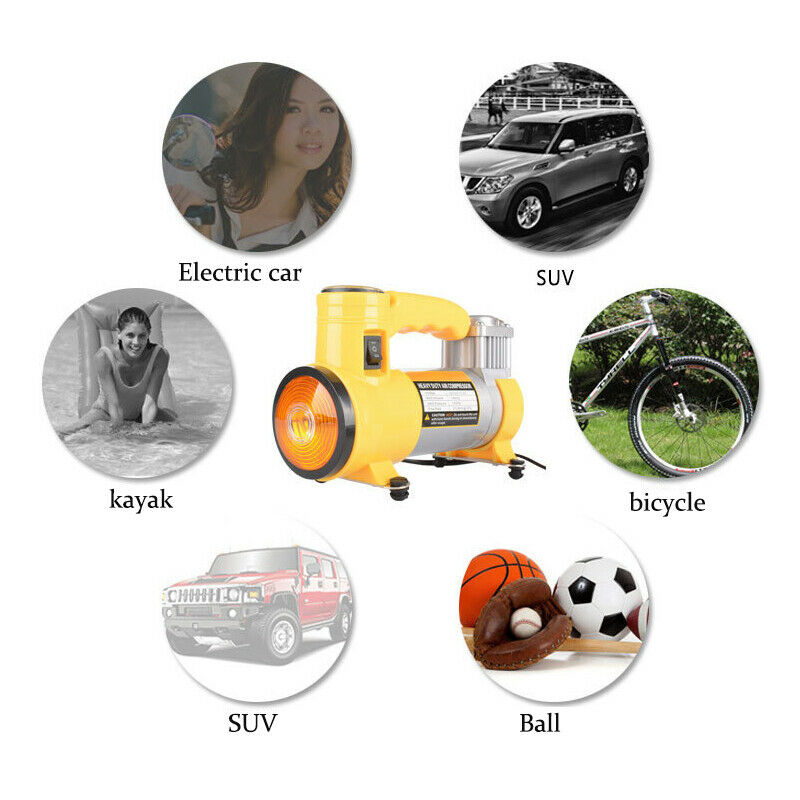 Metal Car Air Pump Inflator Light Tire Pressure Gauge Tire Pump 1M Rubber Tube