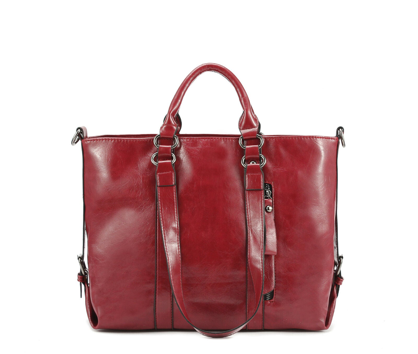 Women Oiled PU Leather Handbag Lady Briefcase Large Tote Shoulder Messenger Bag