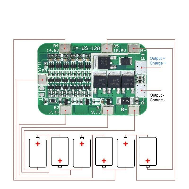 6S 12A 3.7V Bms Lithium Ion Lithium Polymer Protection Pcb Board 18650 Battery