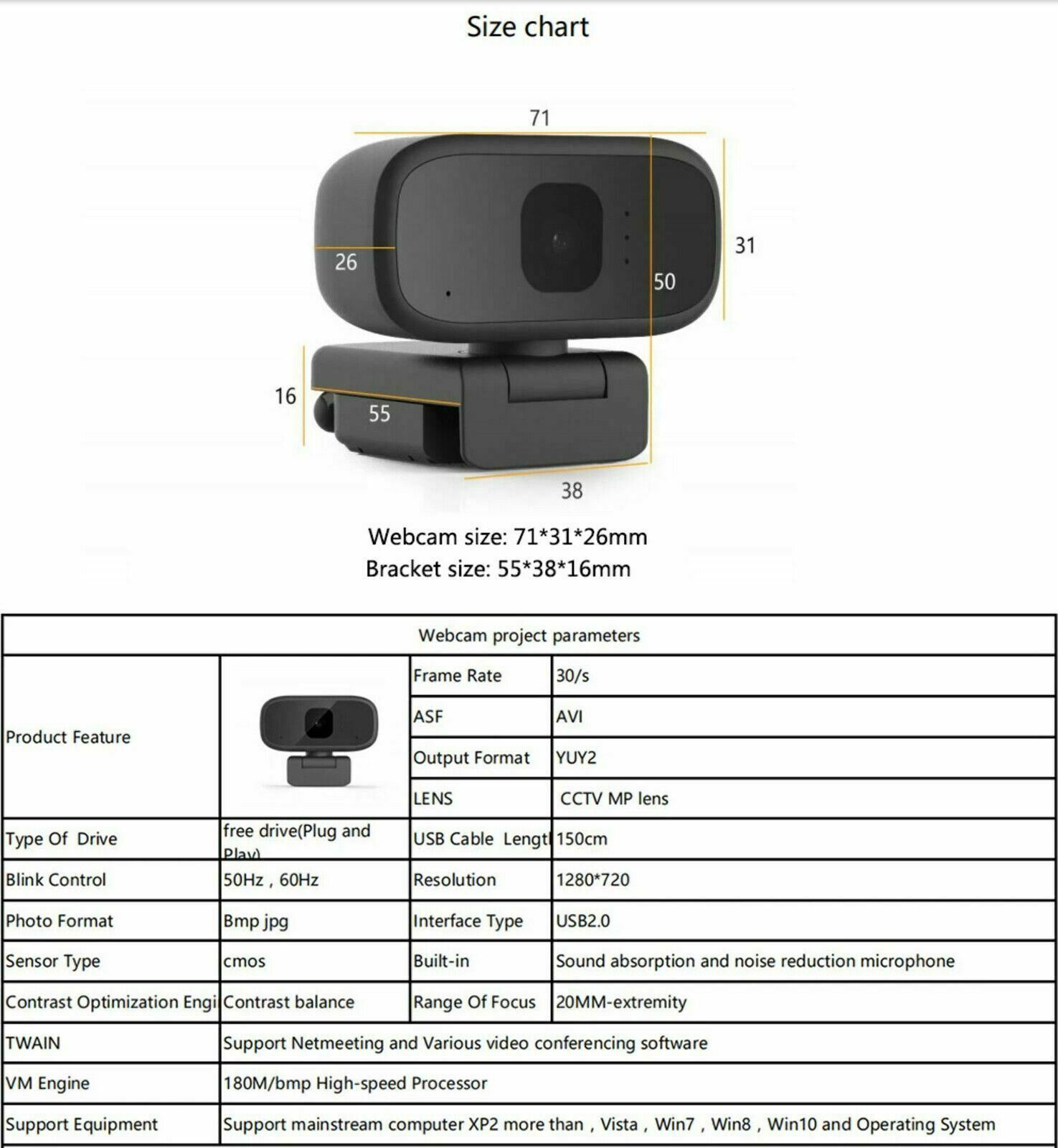 Desktop Computer PC Laptop USB HD 720P 30FPS CMOS Video Webcam with Microphone