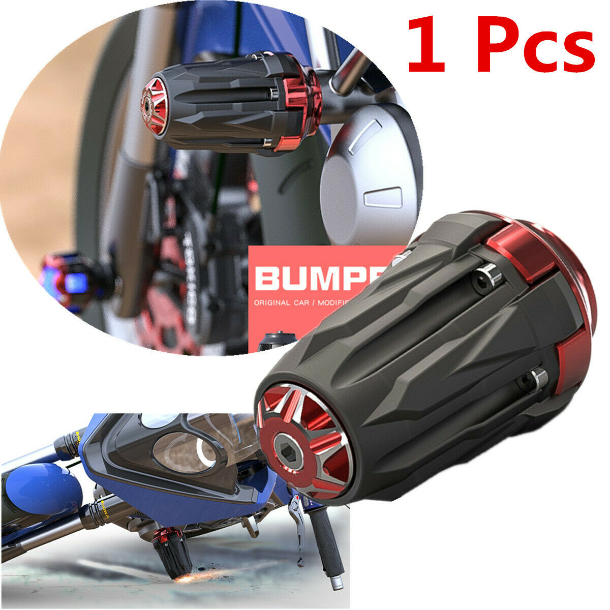 1 Pcs Red+Black Wear-resistant Plastic +Aluminum Motorcycle Frame Protect Slider