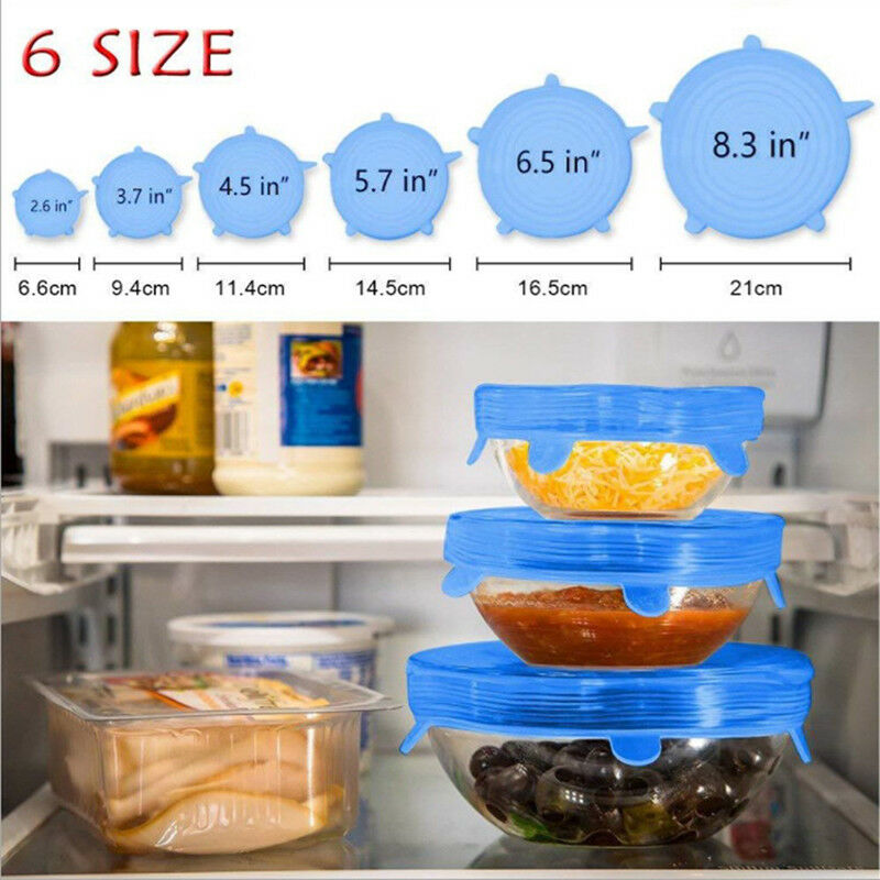 6X Reusable Silicone Wrap Bowl Seal Cover Stretch Lid Keep Food Fresh rISJCA