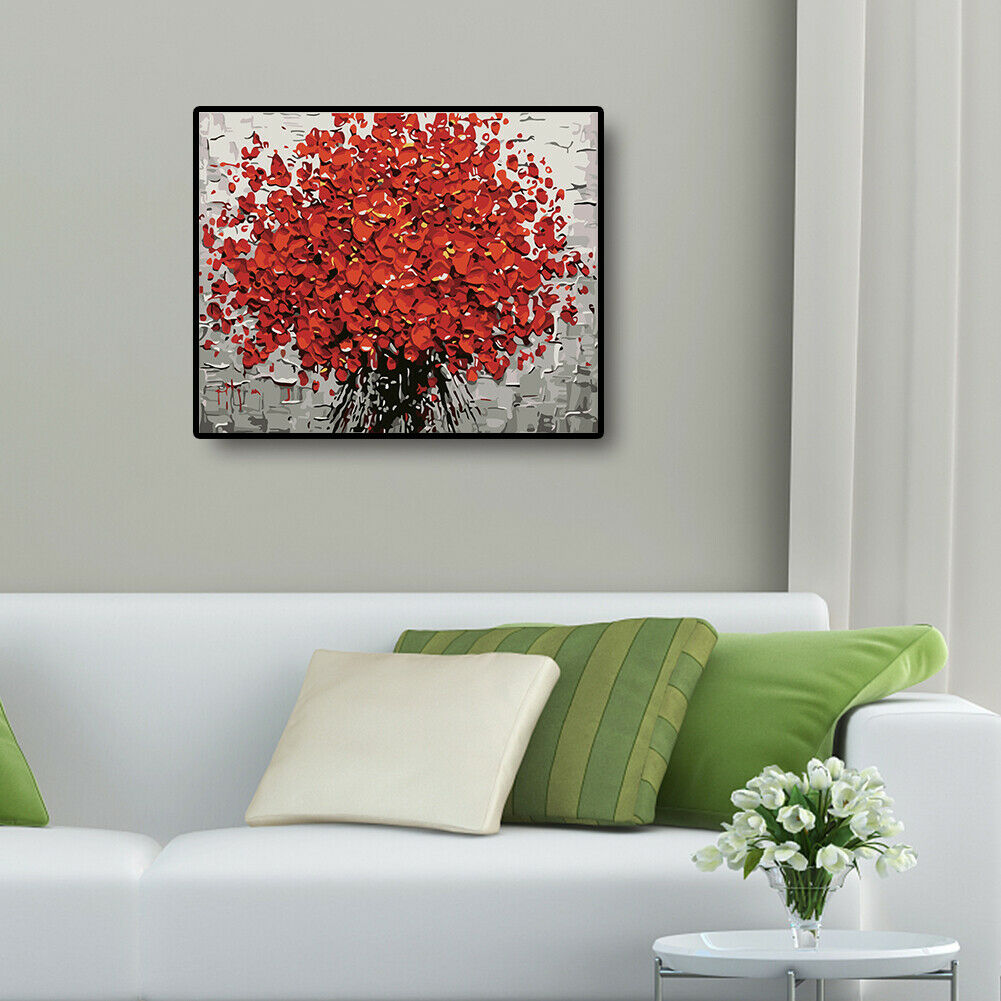 DIY Digital Oil Painting By Numbers Kits Flower in Full Bloom Picture Decor @