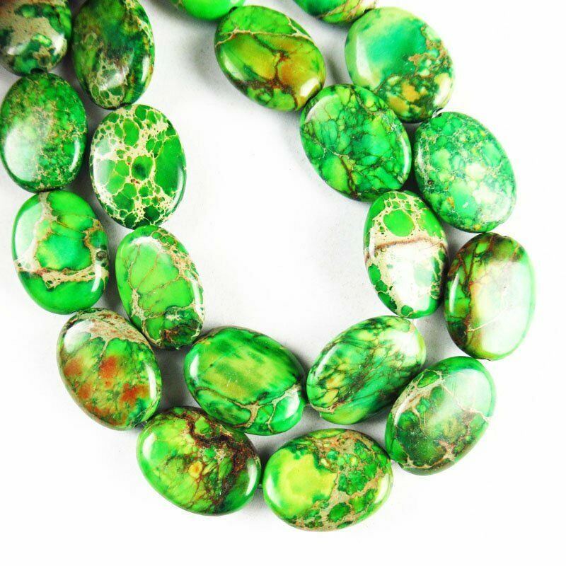 16x12x5mm Green Man-made Sea Sediment Jasper Oval Loose Bead 15.5 inch 663DHS