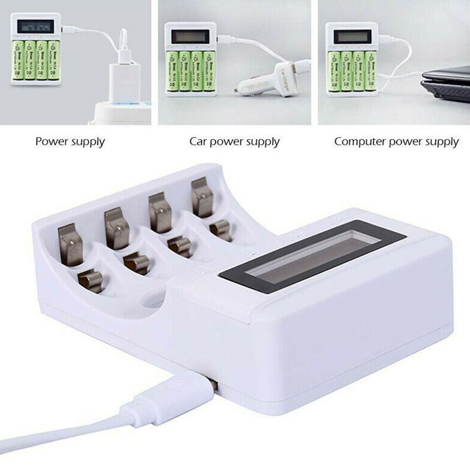 4 Slot Battery Charger LCD Dsiplay for AA AAA NiCd NiMh Rechargeable Batteries