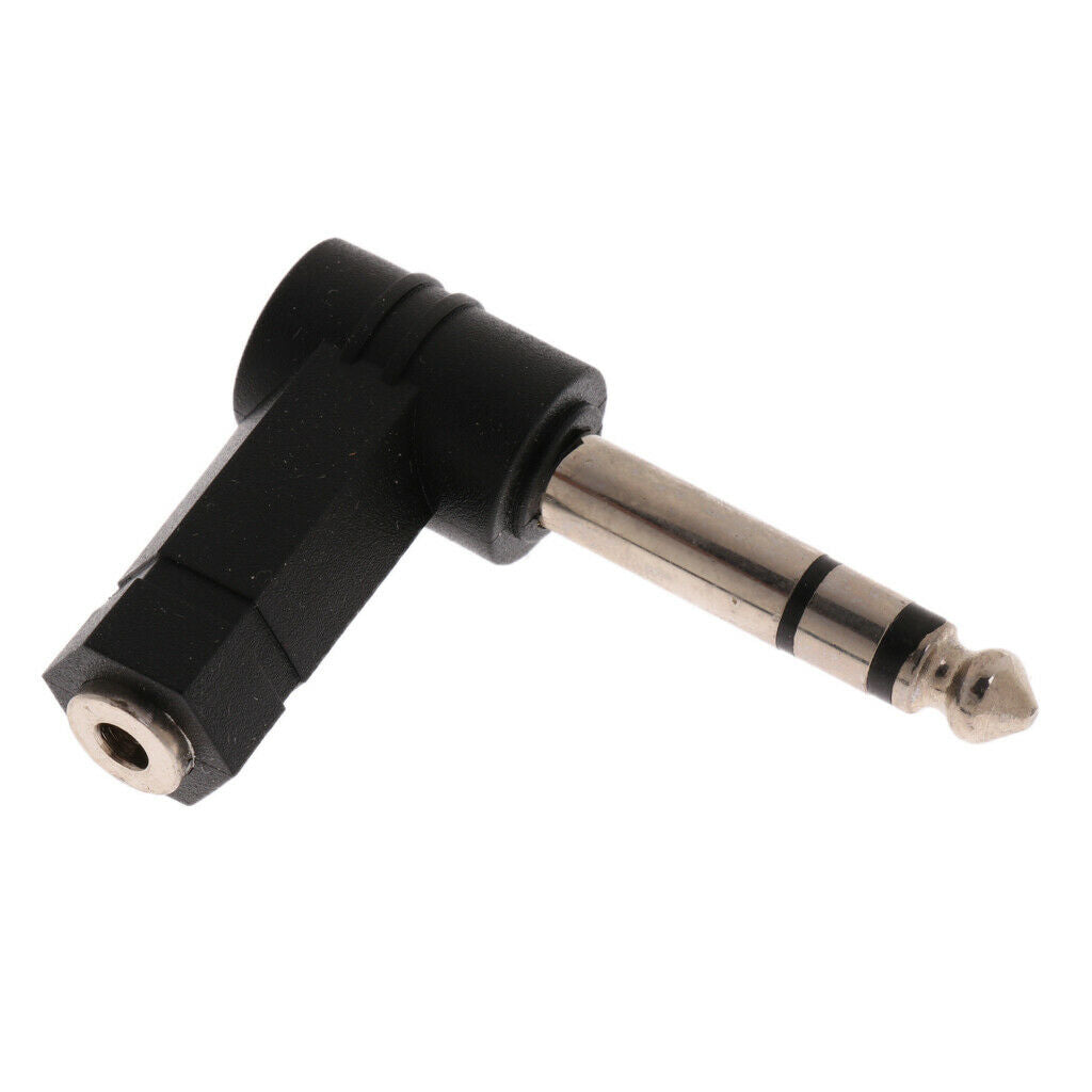 6.35mm 1/4" Plug to 3.5mm 1/8" Jack Right Angle 90° MIC Headset Audio Video