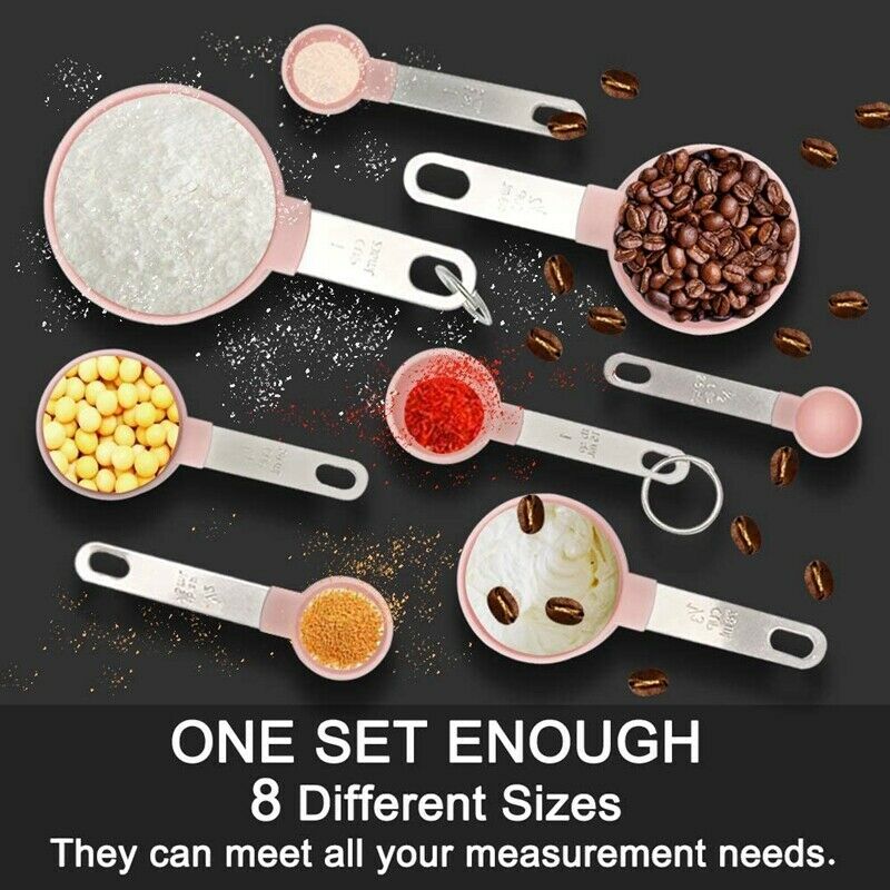 Measu Cups and Measu Spoons Set of 8Pcs, Stainless Steel Handle,Kitchen ToolL2Q5