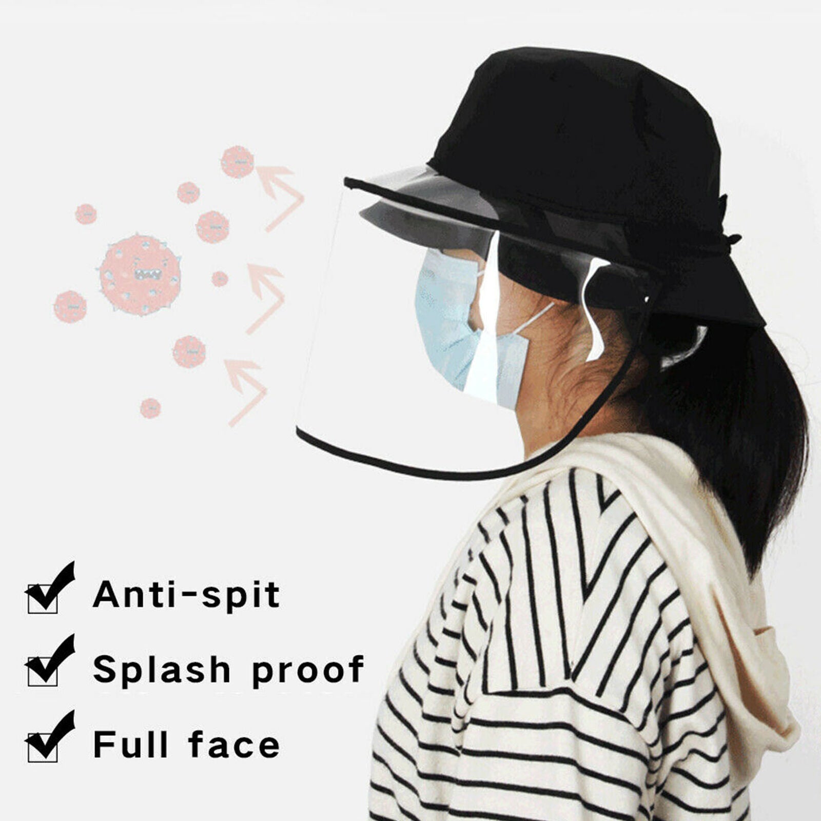 Fisherman Cap Protective Clear Face Cover Saliva-proof Dust-proof Sun Visor Hat