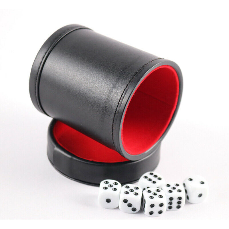 1X New Black PU Leather Flannel Mute Dice Cups With 5pcs Dices Bar Game Supp SJ