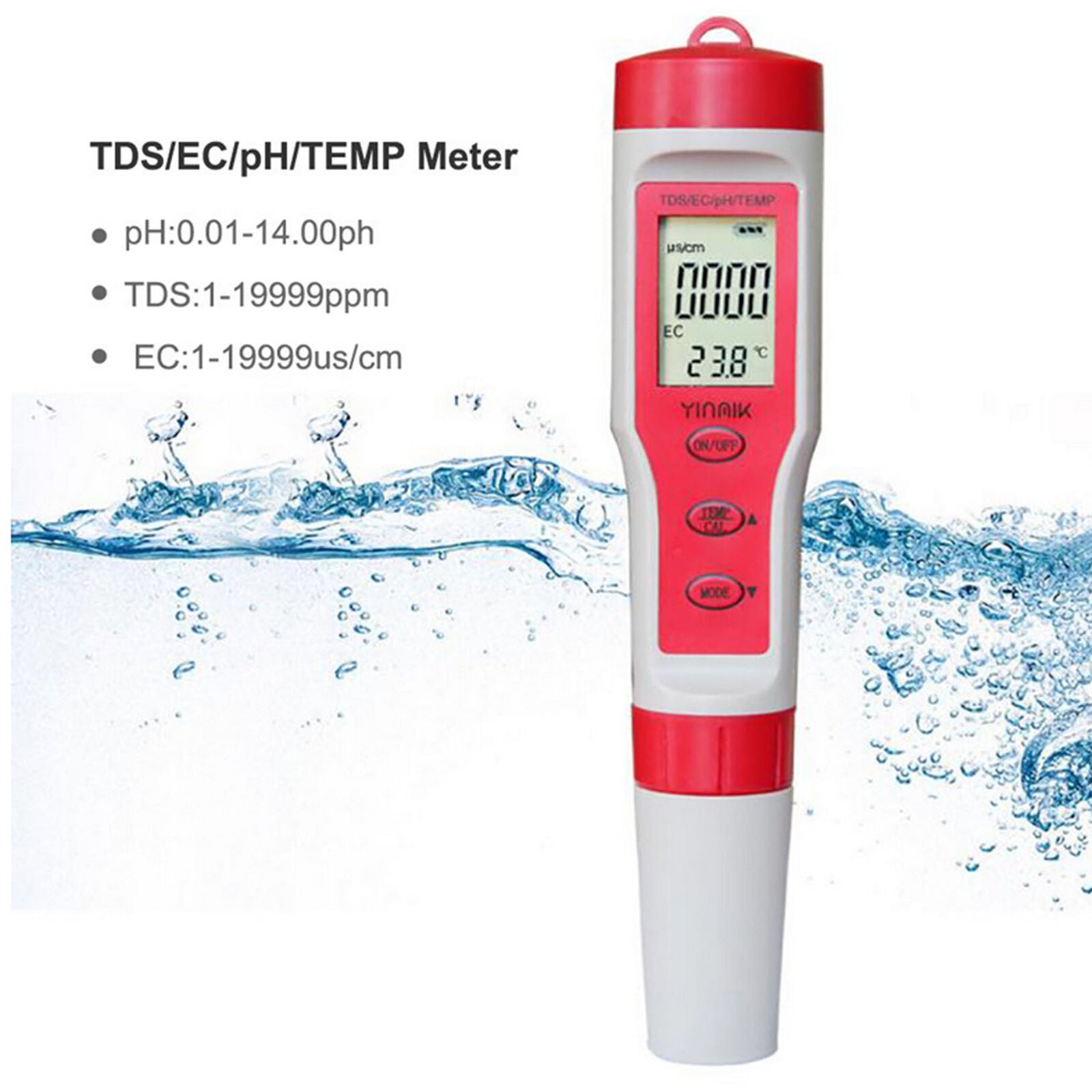 4 in 1 Portable Digital pH EC TEMP TDS Meter Water Quality Monitor Tester Pen