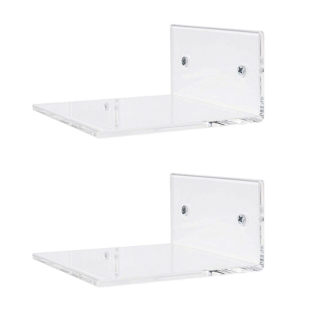 2Pcs Bathroom Small 4 inch Clear Floating Wall Shelf Display Ledge Organizer