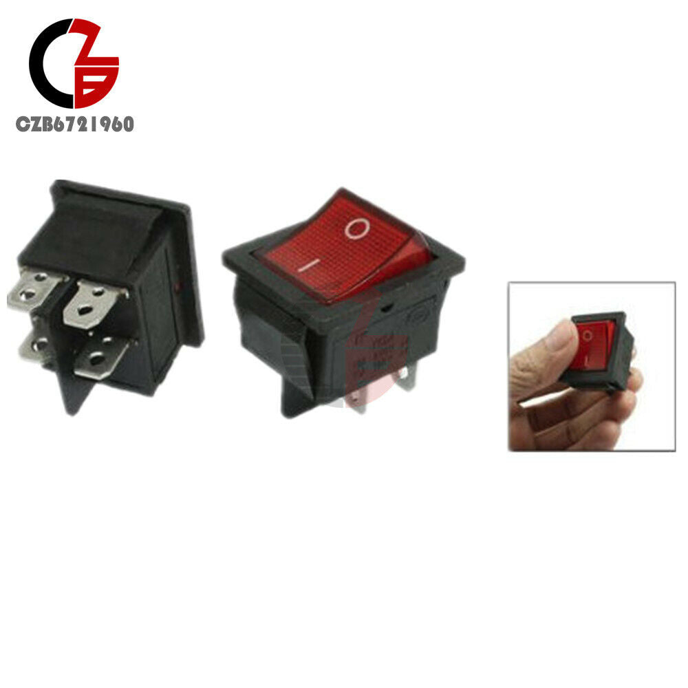 5PCS KCD4 Rocker Boat Switch DPST 4PIN Terminals ON/OFF 16A 250V W/ Red light