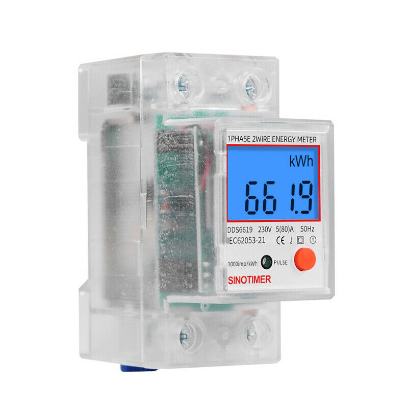 230V Digital LCD Kwh Wattmeter Power Consumption Energy Meter Electric Din Rail