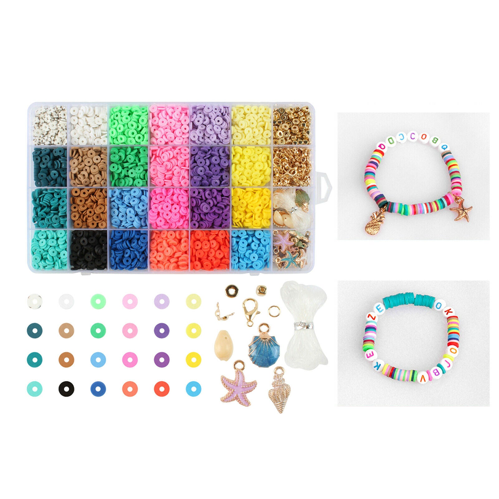 28 Grid Polymer Clay Beads Charms for DIY Bracelets Jewelry Making