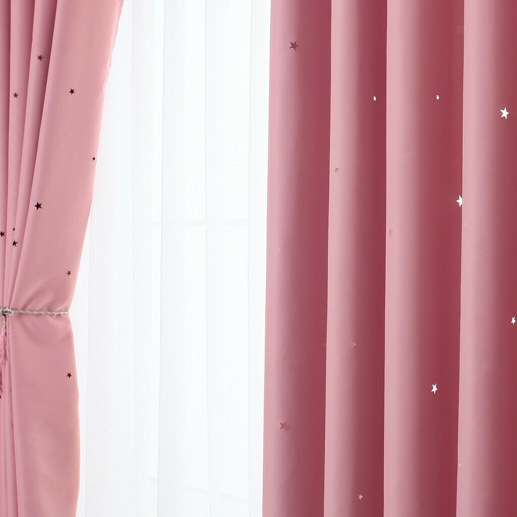 Romantic Hollow Star Blackout Curtain for Bedroom Pink_132x160cm