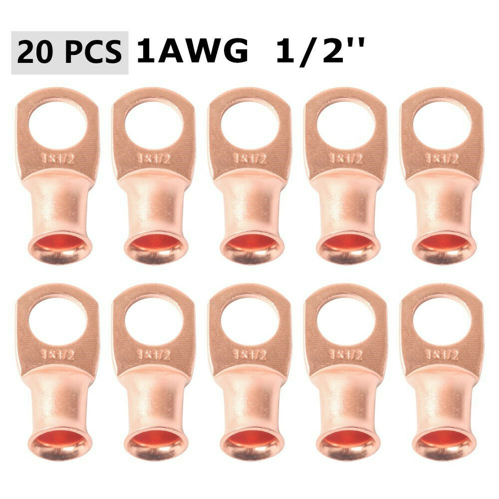 20PCS Copper Wire Ring Terminal Lug 1AWG-1/2" Battery Welding Bare Connectors