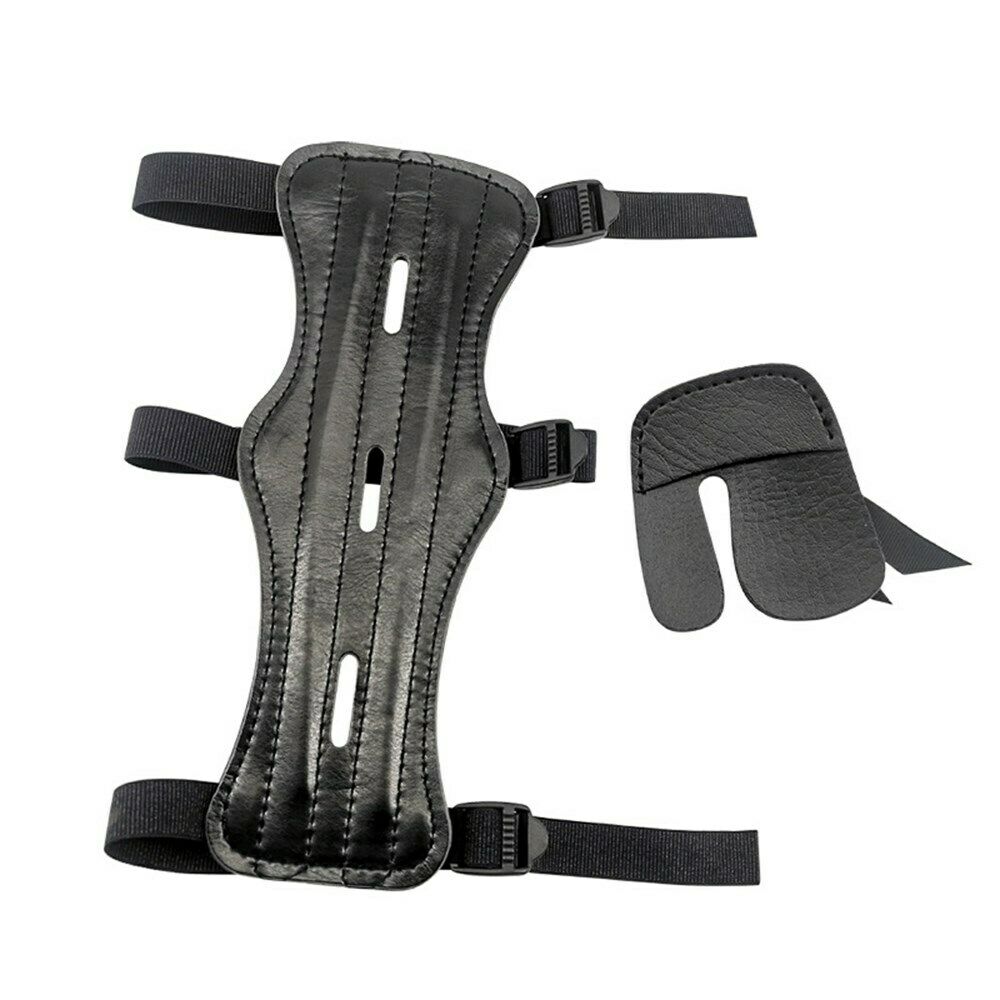 Archery Protector Arm Guard 3 Strap Finger Tab Gear Leather Bow Shooting AF6