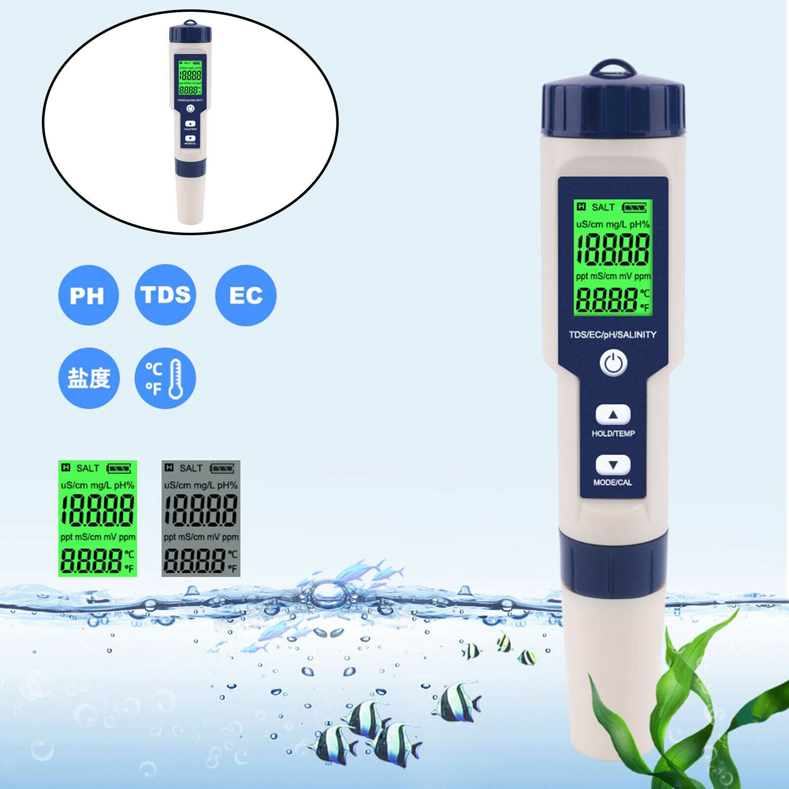Digital LCD TDS PH Meter Water Purity Pool Salinity Tester Measures Pen