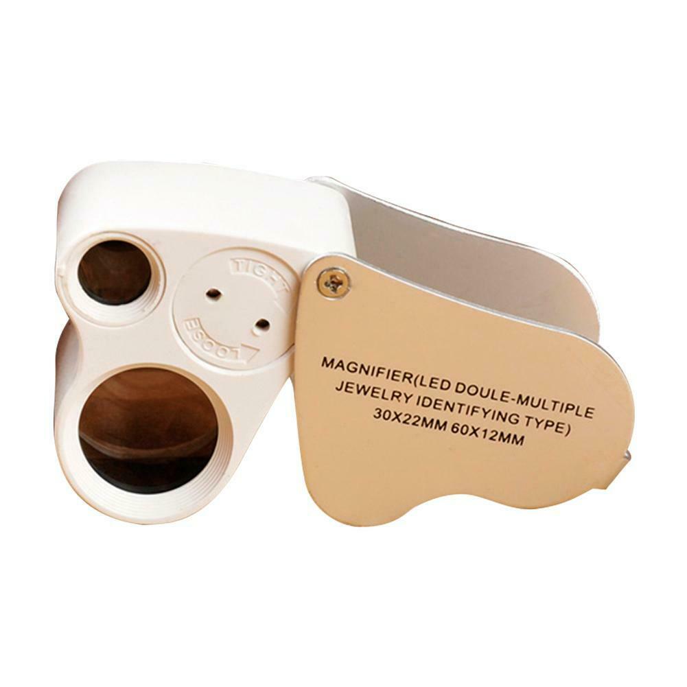 2 LED 30X 60X Glass Magnifying Magnifier Jeweler Eye Jewelry Loupe A#S